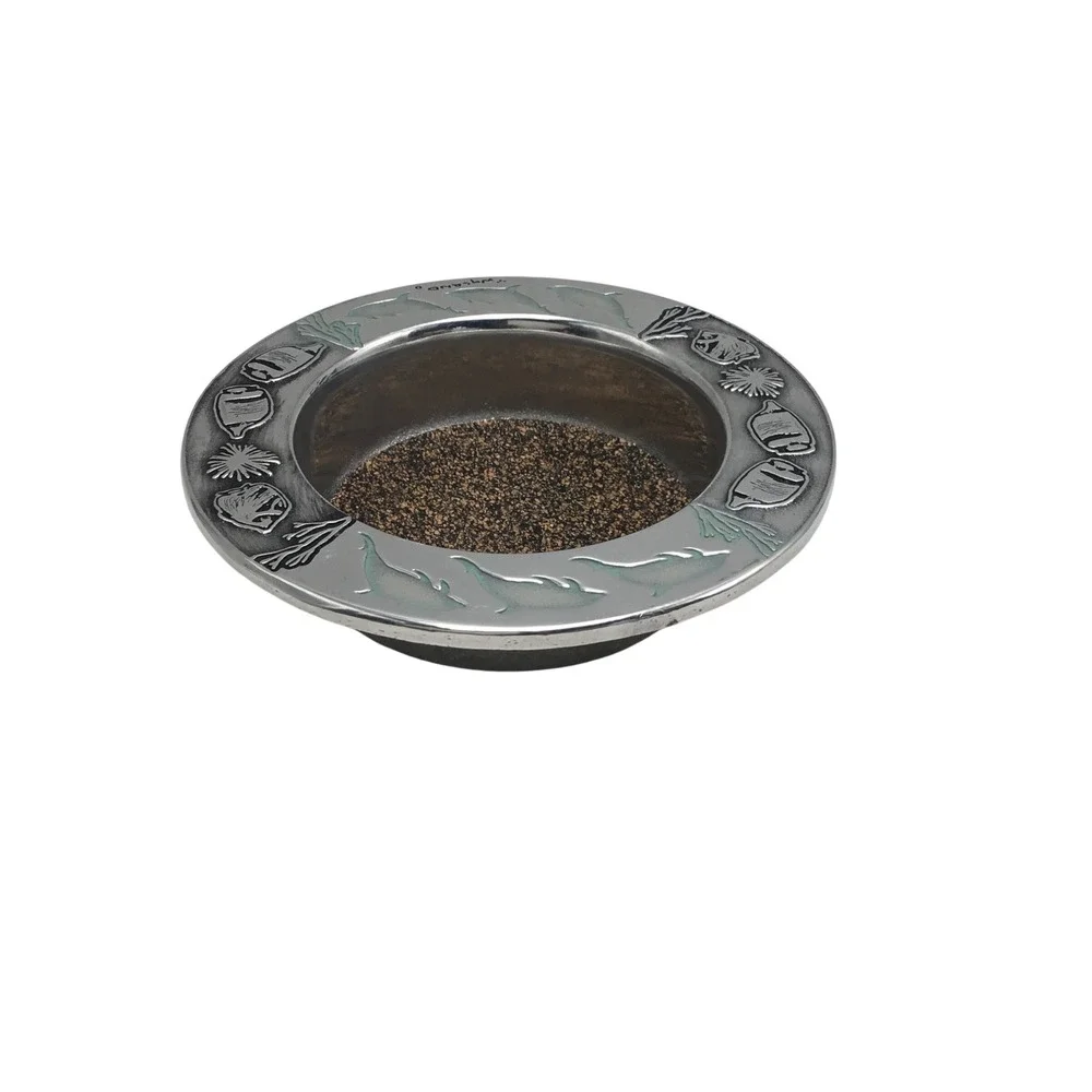 Wyland Wilton Armetale Wine Bottle Coaster Silver Pewter Tone Dolphin Fish Cork